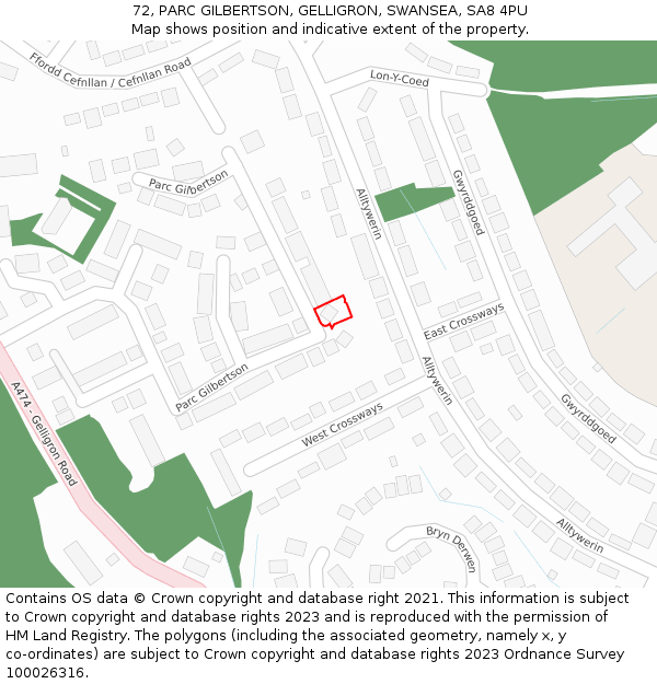 72, PARC GILBERTSON, GELLIGRON, SWANSEA, SA8 4PU: Location map and indicative extent of plot
