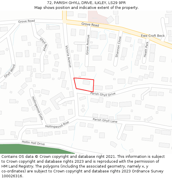 72, PARISH GHYLL DRIVE, ILKLEY, LS29 9PR: Location map and indicative extent of plot