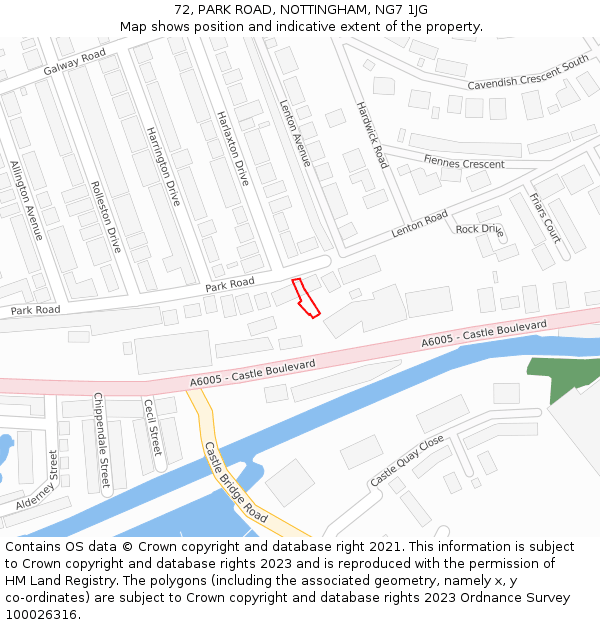 72, PARK ROAD, NOTTINGHAM, NG7 1JG: Location map and indicative extent of plot