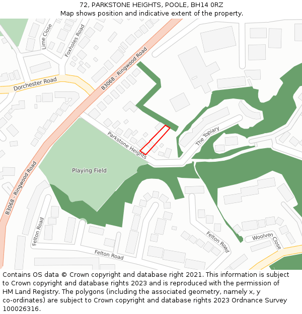 72, PARKSTONE HEIGHTS, POOLE, BH14 0RZ: Location map and indicative extent of plot