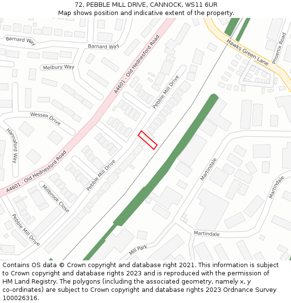 72, PEBBLE MILL DRIVE, CANNOCK, WS11 6UR: Location map and indicative extent of plot