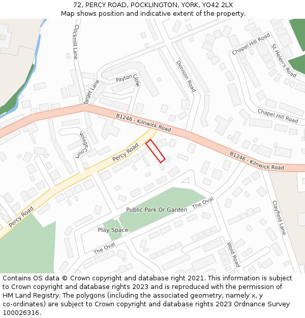 72, PERCY ROAD, POCKLINGTON, YORK, YO42 2LX: Location map and indicative extent of plot