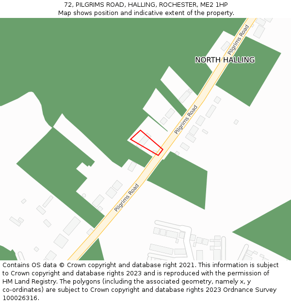 72, PILGRIMS ROAD, HALLING, ROCHESTER, ME2 1HP: Location map and indicative extent of plot