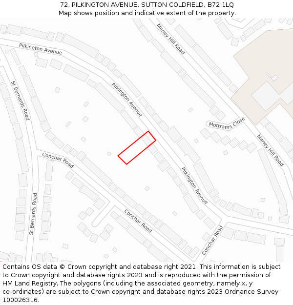 72, PILKINGTON AVENUE, SUTTON COLDFIELD, B72 1LQ: Location map and indicative extent of plot