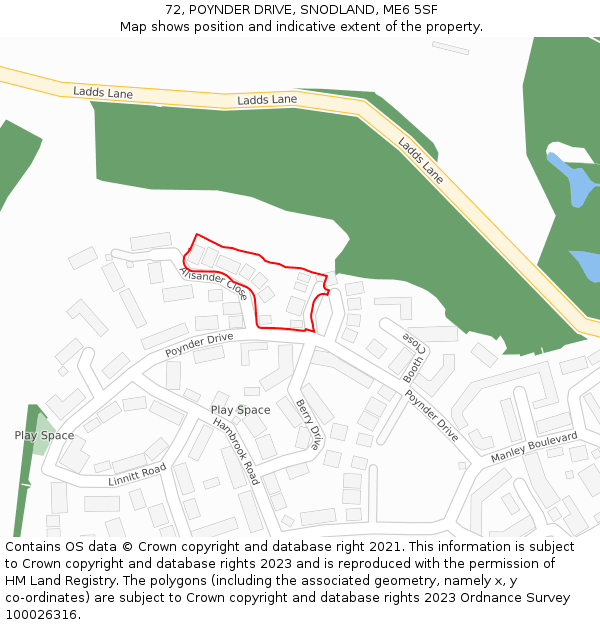 72, POYNDER DRIVE, SNODLAND, ME6 5SF: Location map and indicative extent of plot