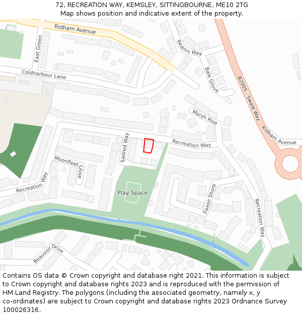 72, RECREATION WAY, KEMSLEY, SITTINGBOURNE, ME10 2TG: Location map and indicative extent of plot