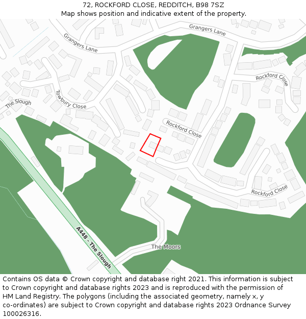 72, ROCKFORD CLOSE, REDDITCH, B98 7SZ: Location map and indicative extent of plot