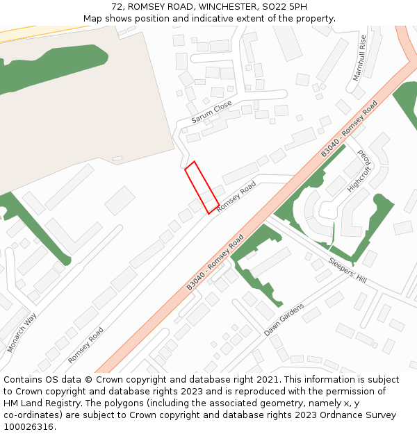 72, ROMSEY ROAD, WINCHESTER, SO22 5PH: Location map and indicative extent of plot