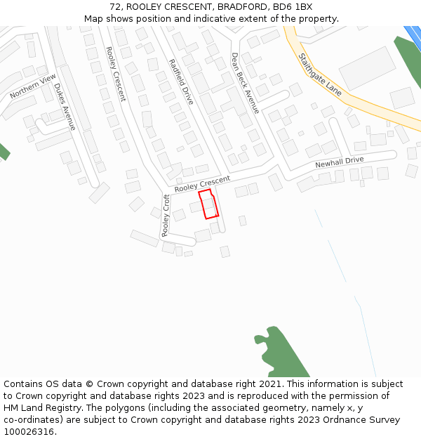 72, ROOLEY CRESCENT, BRADFORD, BD6 1BX: Location map and indicative extent of plot
