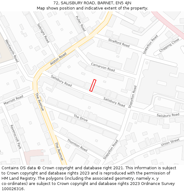 72, SALISBURY ROAD, BARNET, EN5 4JN: Location map and indicative extent of plot