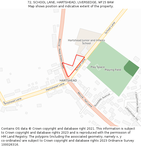 72, SCHOOL LANE, HARTSHEAD, LIVERSEDGE, WF15 8AW: Location map and indicative extent of plot
