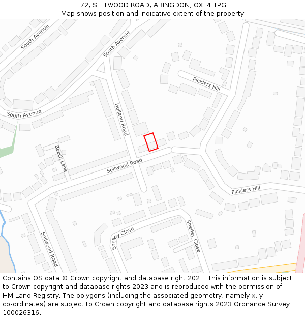 72, SELLWOOD ROAD, ABINGDON, OX14 1PG: Location map and indicative extent of plot