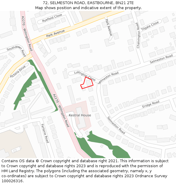 72, SELMESTON ROAD, EASTBOURNE, BN21 2TE: Location map and indicative extent of plot