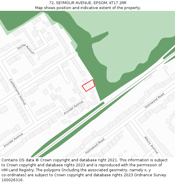 72, SEYMOUR AVENUE, EPSOM, KT17 2RR: Location map and indicative extent of plot