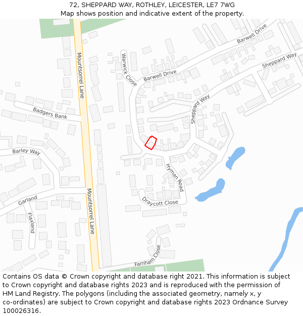 72, SHEPPARD WAY, ROTHLEY, LEICESTER, LE7 7WG: Location map and indicative extent of plot