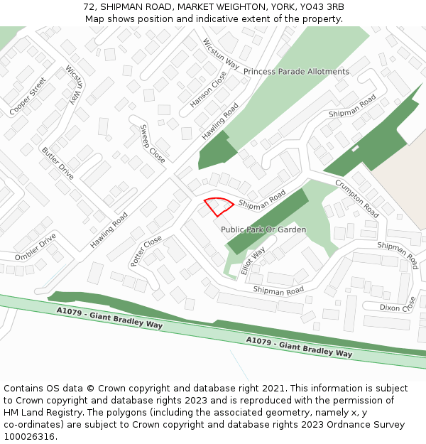 72, SHIPMAN ROAD, MARKET WEIGHTON, YORK, YO43 3RB: Location map and indicative extent of plot