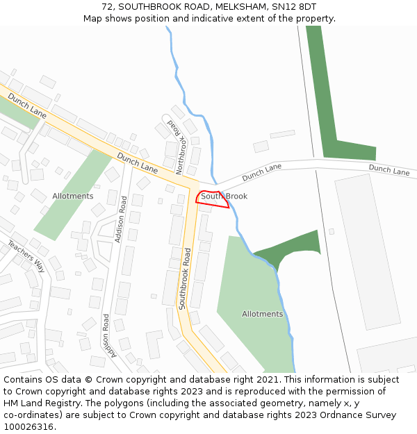 72, SOUTHBROOK ROAD, MELKSHAM, SN12 8DT: Location map and indicative extent of plot