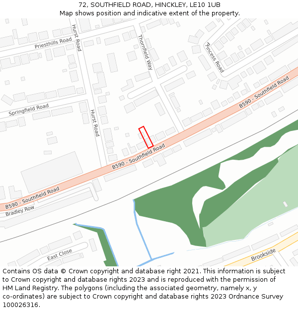 72, SOUTHFIELD ROAD, HINCKLEY, LE10 1UB: Location map and indicative extent of plot