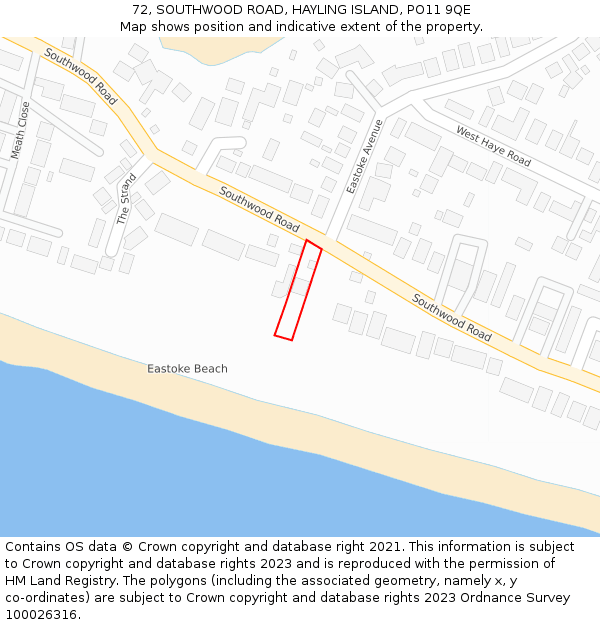 72, SOUTHWOOD ROAD, HAYLING ISLAND, PO11 9QE: Location map and indicative extent of plot