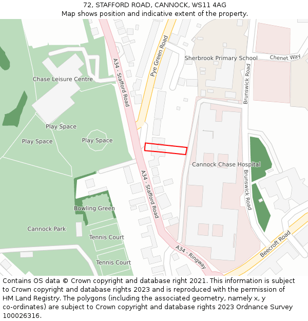 72, STAFFORD ROAD, CANNOCK, WS11 4AG: Location map and indicative extent of plot