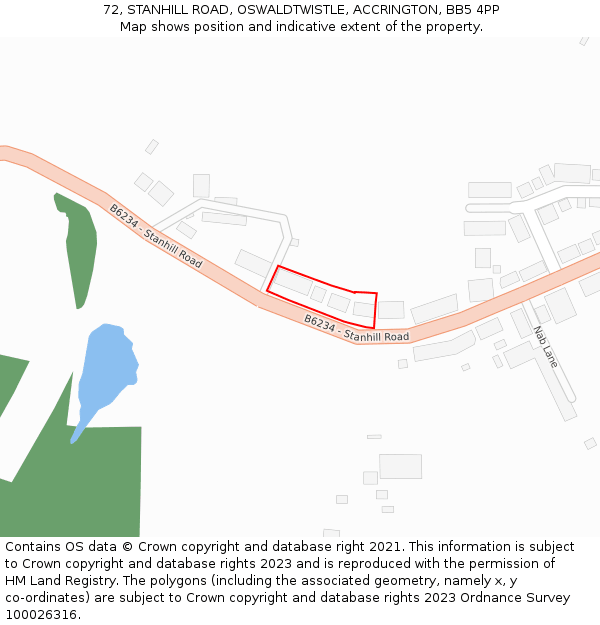72, STANHILL ROAD, OSWALDTWISTLE, ACCRINGTON, BB5 4PP: Location map and indicative extent of plot