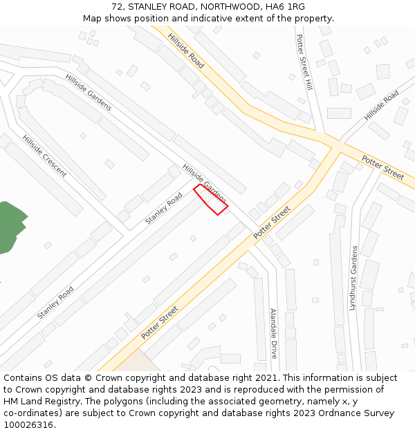 72, STANLEY ROAD, NORTHWOOD, HA6 1RG: Location map and indicative extent of plot