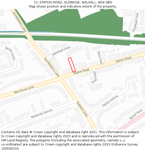 72, STATION ROAD, ALDRIDGE, WALSALL, WS9 0BN: Location map and indicative extent of plot