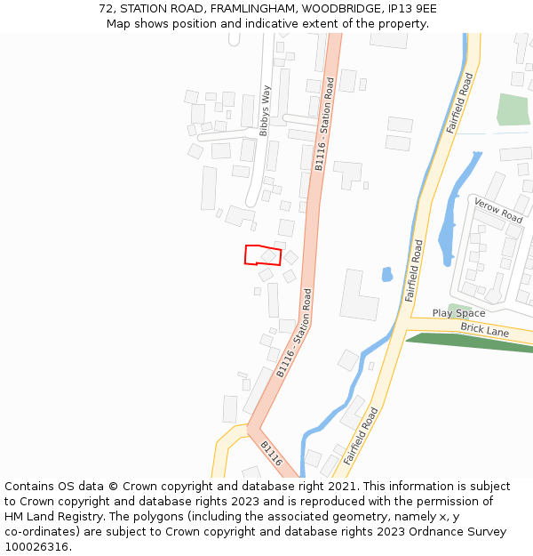 72, STATION ROAD, FRAMLINGHAM, WOODBRIDGE, IP13 9EE: Location map and indicative extent of plot