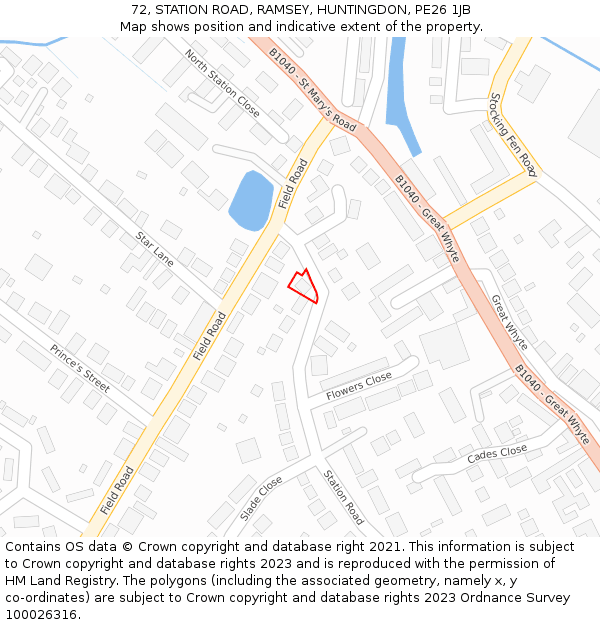 72, STATION ROAD, RAMSEY, HUNTINGDON, PE26 1JB: Location map and indicative extent of plot