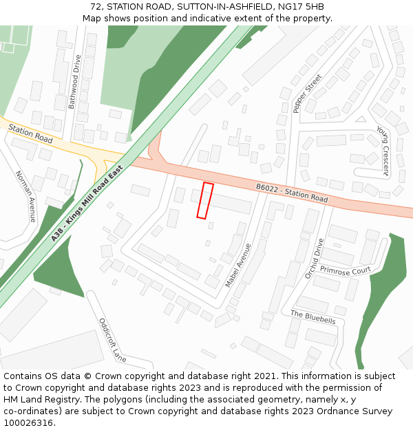 72, STATION ROAD, SUTTON-IN-ASHFIELD, NG17 5HB: Location map and indicative extent of plot