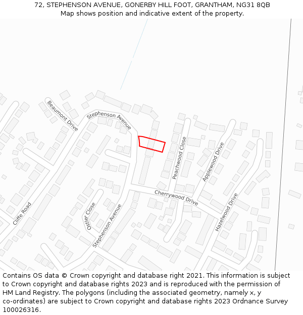 72, STEPHENSON AVENUE, GONERBY HILL FOOT, GRANTHAM, NG31 8QB: Location map and indicative extent of plot