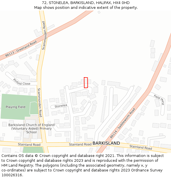 72, STONELEA, BARKISLAND, HALIFAX, HX4 0HD: Location map and indicative extent of plot