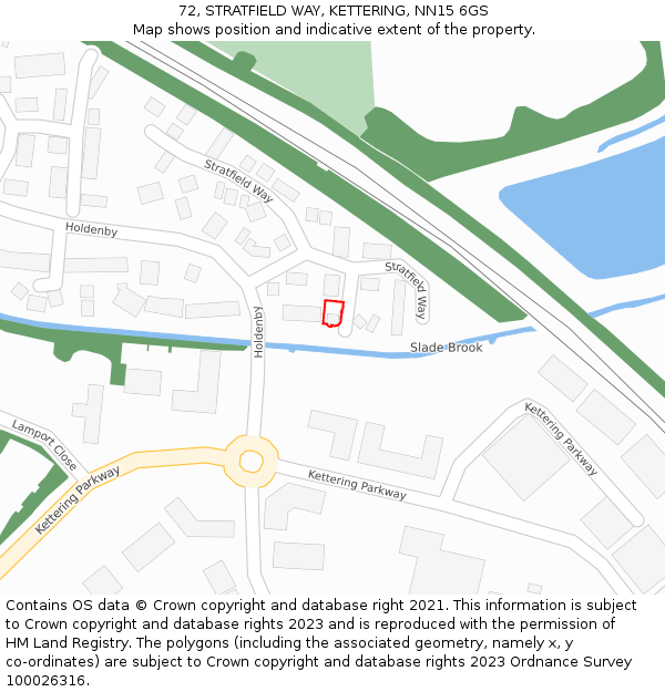 72, STRATFIELD WAY, KETTERING, NN15 6GS: Location map and indicative extent of plot