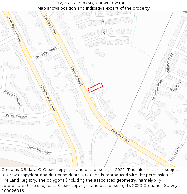 72, SYDNEY ROAD, CREWE, CW1 4HG: Location map and indicative extent of plot