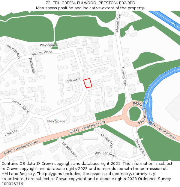 72, TEIL GREEN, FULWOOD, PRESTON, PR2 9PD: Location map and indicative extent of plot