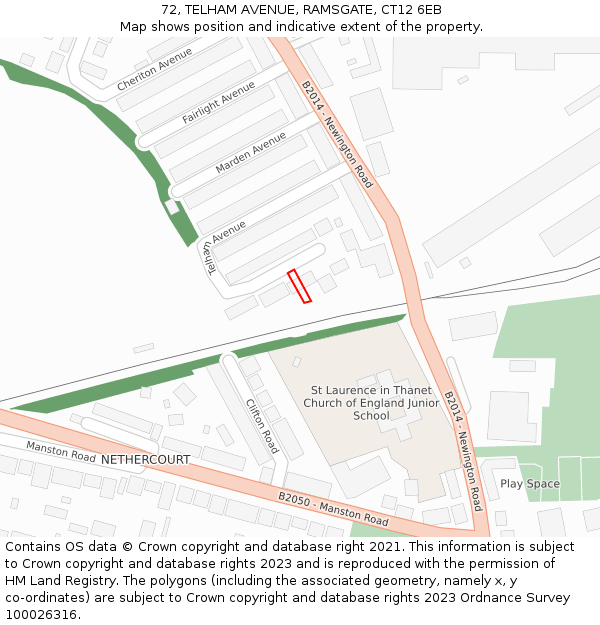 72, TELHAM AVENUE, RAMSGATE, CT12 6EB: Location map and indicative extent of plot