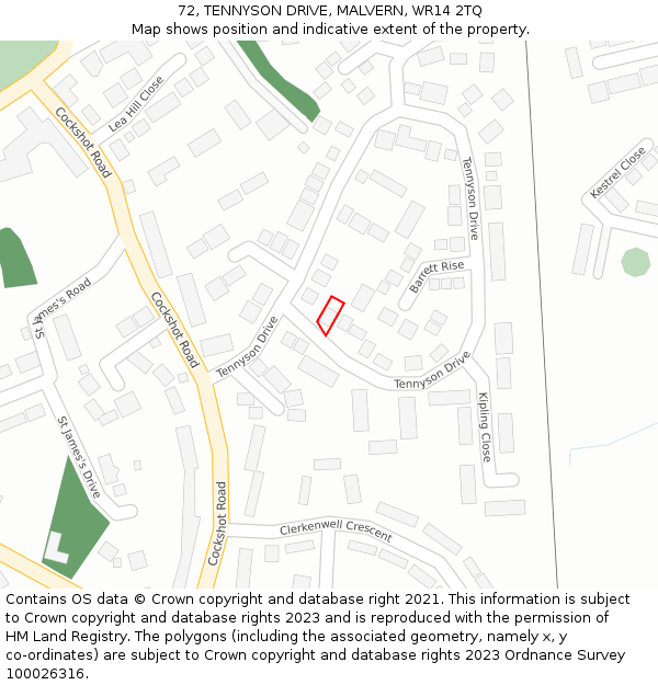 72, TENNYSON DRIVE, MALVERN, WR14 2TQ: Location map and indicative extent of plot