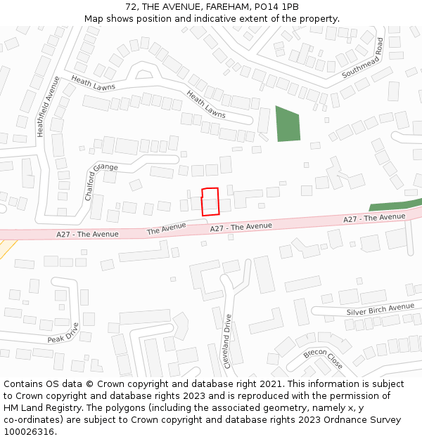 72, THE AVENUE, FAREHAM, PO14 1PB: Location map and indicative extent of plot