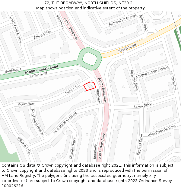 72, THE BROADWAY, NORTH SHIELDS, NE30 2LH: Location map and indicative extent of plot