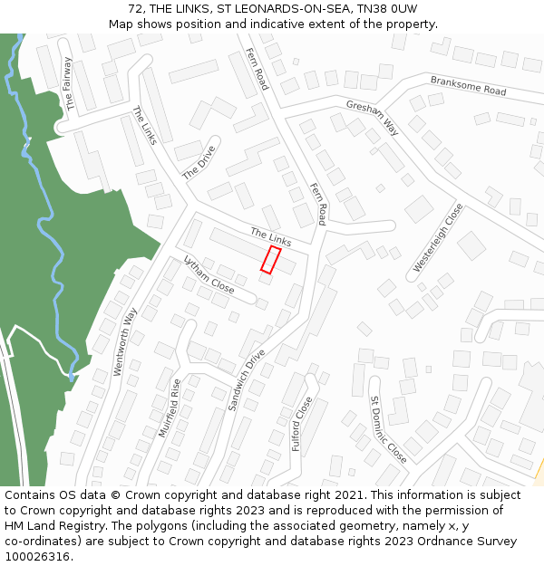 72, THE LINKS, ST LEONARDS-ON-SEA, TN38 0UW: Location map and indicative extent of plot