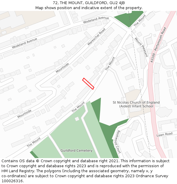 72, THE MOUNT, GUILDFORD, GU2 4JB: Location map and indicative extent of plot