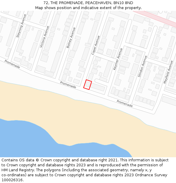 72, THE PROMENADE, PEACEHAVEN, BN10 8ND: Location map and indicative extent of plot