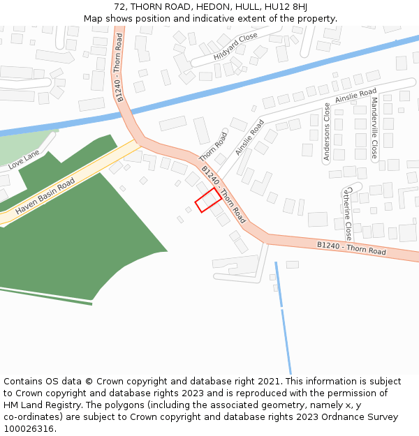 72, THORN ROAD, HEDON, HULL, HU12 8HJ: Location map and indicative extent of plot