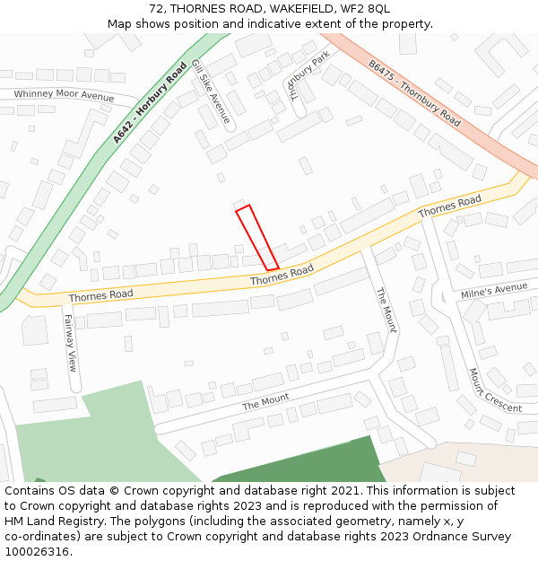 72, THORNES ROAD, WAKEFIELD, WF2 8QL: Location map and indicative extent of plot