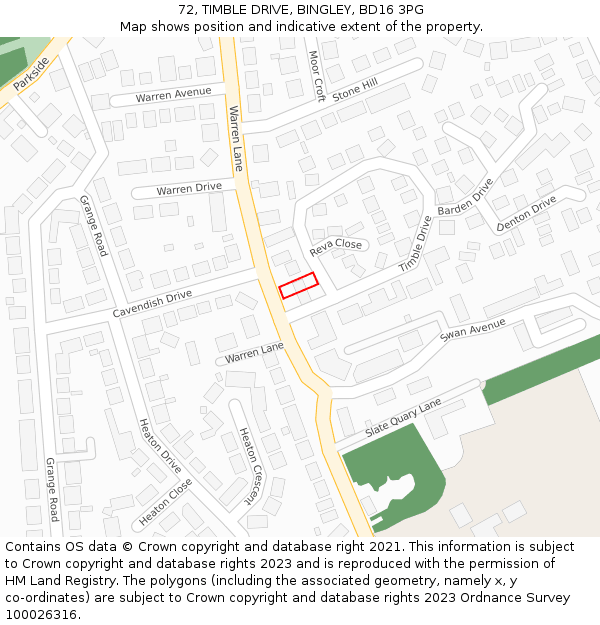 72, TIMBLE DRIVE, BINGLEY, BD16 3PG: Location map and indicative extent of plot