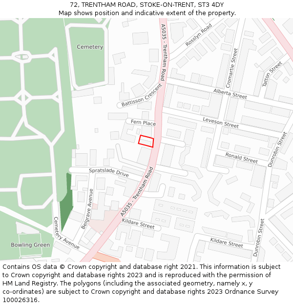 72, TRENTHAM ROAD, STOKE-ON-TRENT, ST3 4DY: Location map and indicative extent of plot