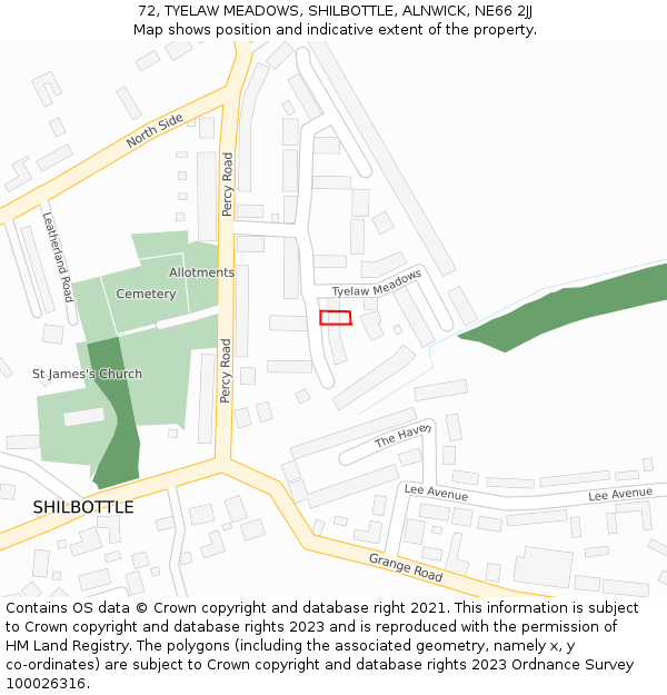 72, TYELAW MEADOWS, SHILBOTTLE, ALNWICK, NE66 2JJ: Location map and indicative extent of plot