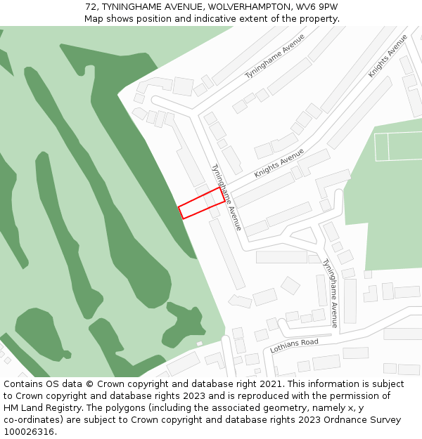 72, TYNINGHAME AVENUE, WOLVERHAMPTON, WV6 9PW: Location map and indicative extent of plot