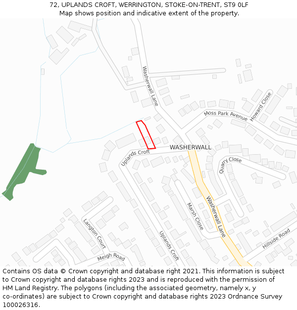 72, UPLANDS CROFT, WERRINGTON, STOKE-ON-TRENT, ST9 0LF: Location map and indicative extent of plot