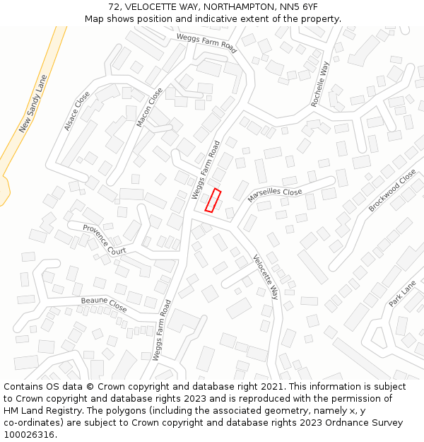 72, VELOCETTE WAY, NORTHAMPTON, NN5 6YF: Location map and indicative extent of plot